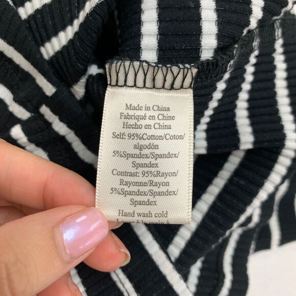 Porridge Top Womens XXS Black White Striped Puff Sleeve Keyhole Anthropologie - Picture 10 of 16